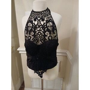 The Sang Bustier Corset adjustable Black Embelished M Coquette Core Rigency Lace
